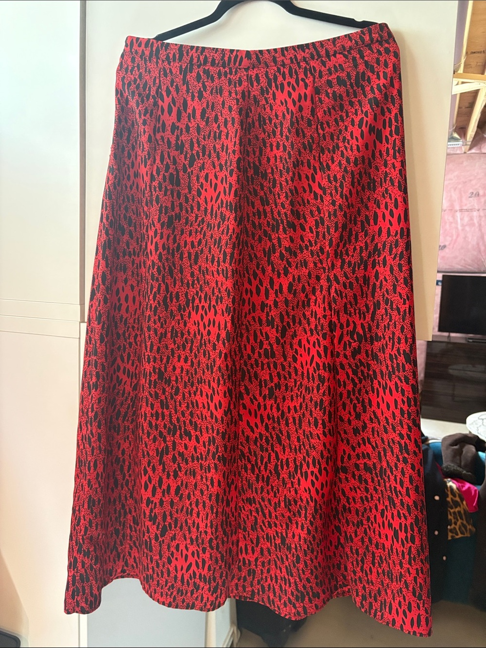 Topshop Red and Black Leopard  Print A-Line Skirt